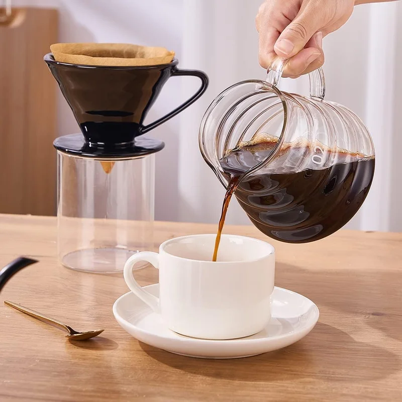 Cuisine Art Cuisine Art Pour-over Coffee Filter Cup Filter Cup Ceramic Spiral Vintage Kiln Conical Drip Filter Cup Filter Cup,Ceramic Pour Over Coffee Dripper,Easy Manual Brew Maker,Ceramic Coffee Dripper(Black)